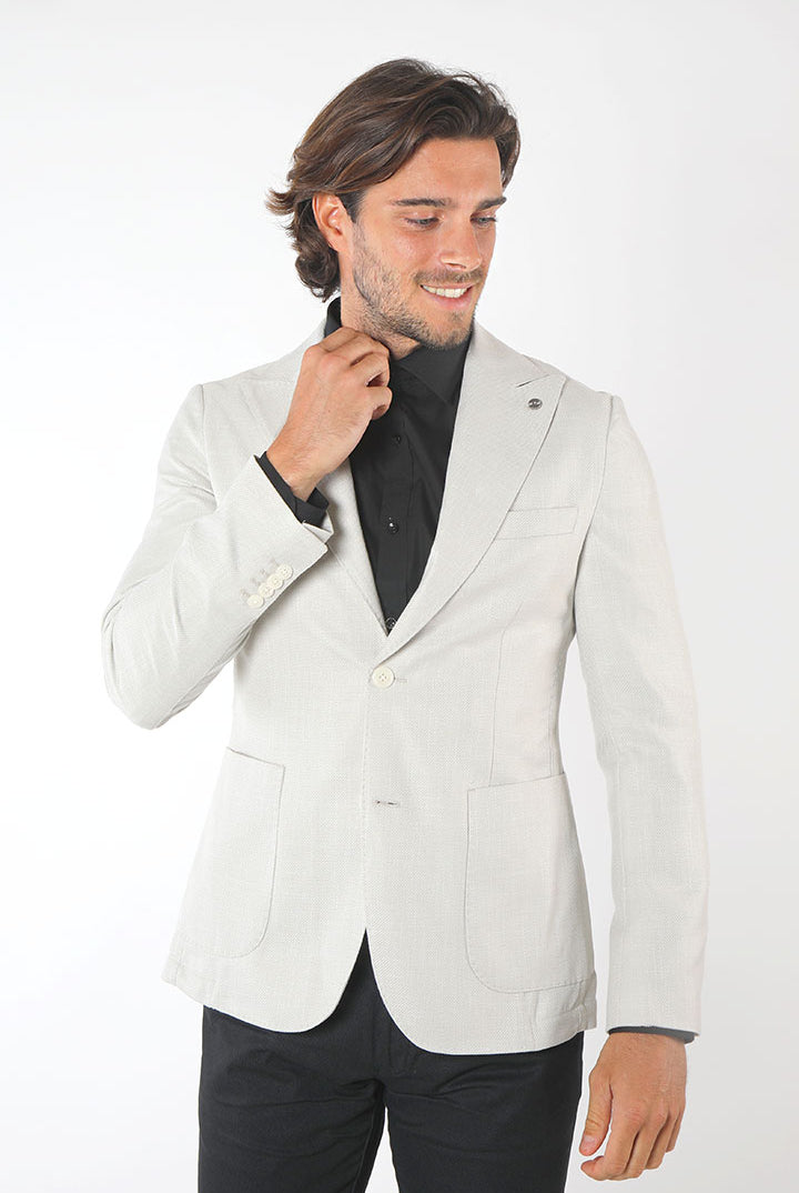 alt="Jack Morgan cream slim self design jacket front view"