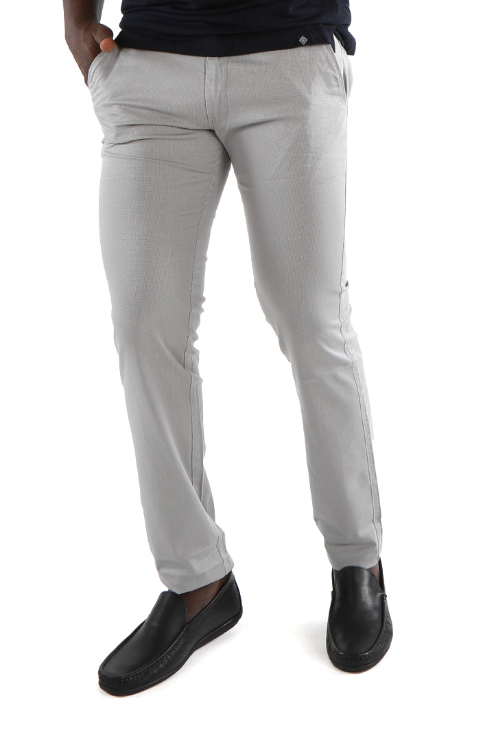 alt="Francisco Tolli light grey slim self design trouser front view"