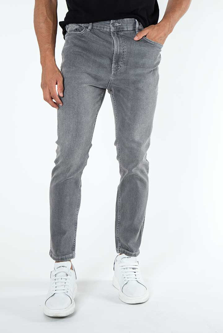 alt="Francisco Tolli grey carrot denim jeans front view"