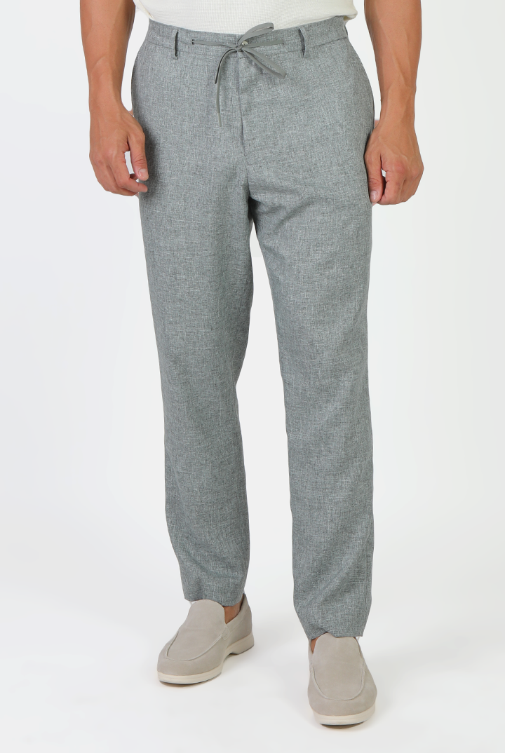 alt="JACK MORGAN slim fresco trouser formal with drawstring greenish grey front view"