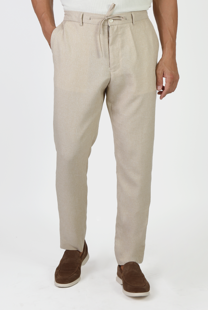alt="JACK MORGAN slim fresco trouser formal with drawstring beige front view"