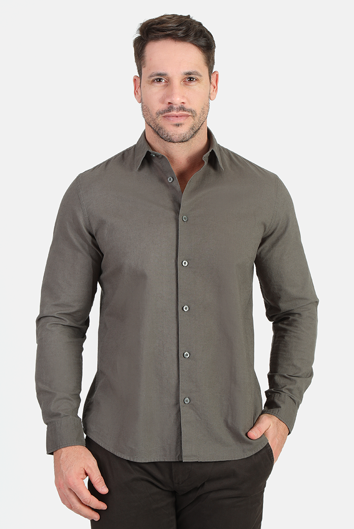 alt="Jack Morgan olive regular plain shirt front view"