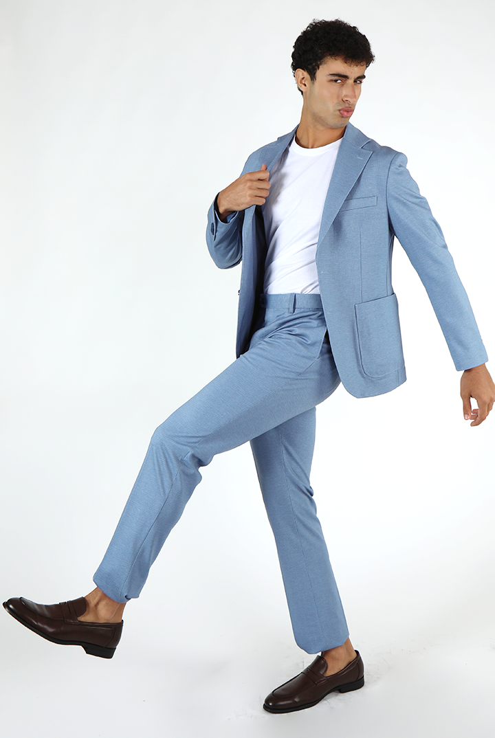 alt="MOSAIQUE slim small checks suit performance 2 button 2 vent sky blue front view"