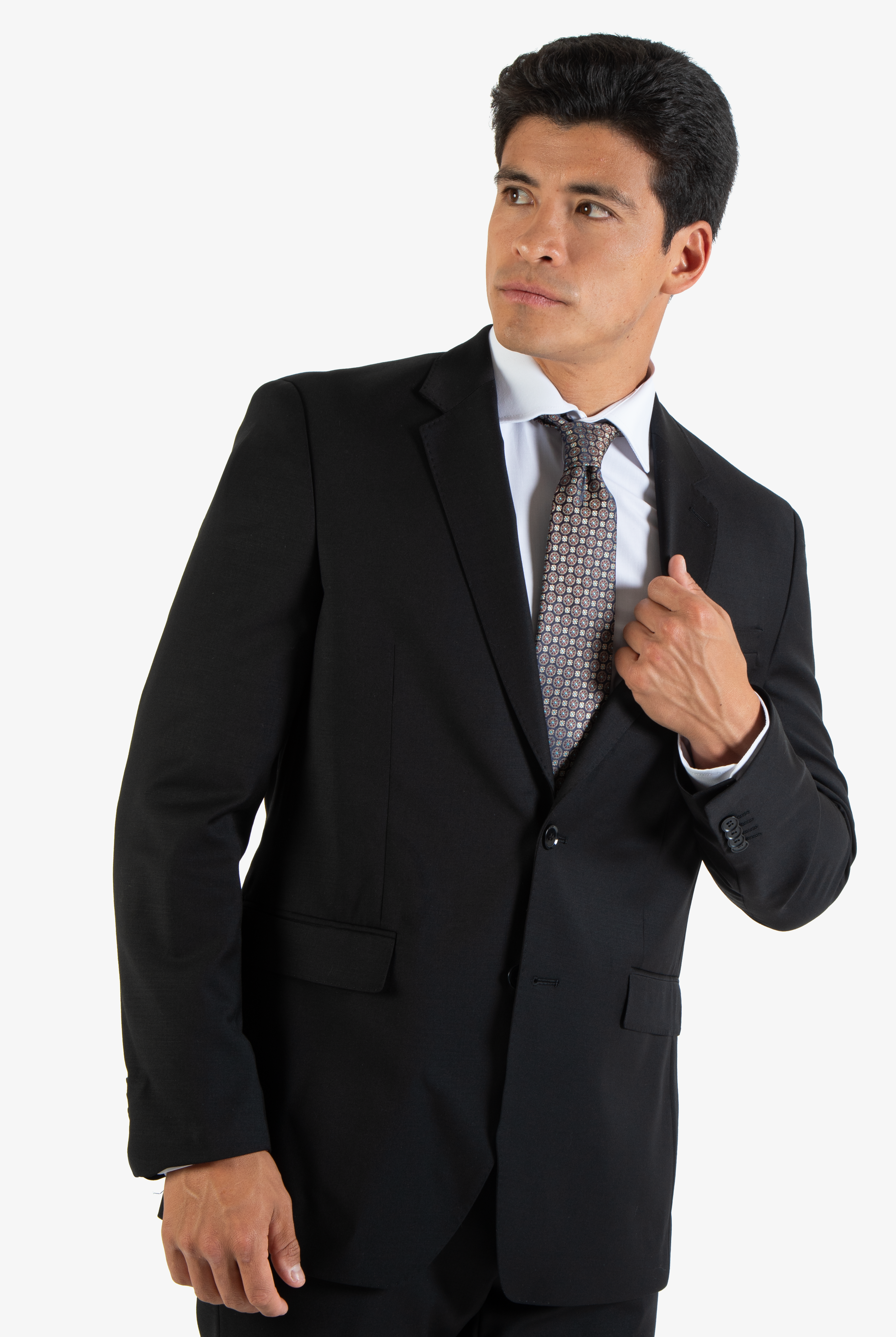 alt="DKS slim twill suit formal 2 button 2 vent black front view"