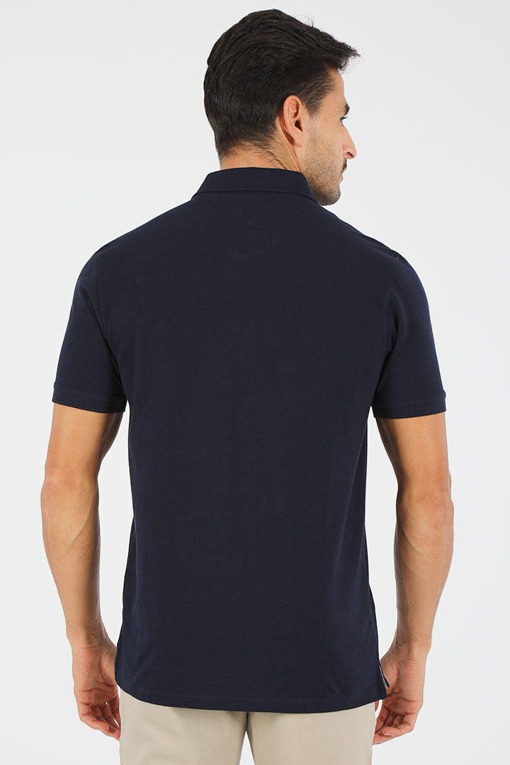 alt="Francisco Tolli navy slim solid t-shirt/polo back view"