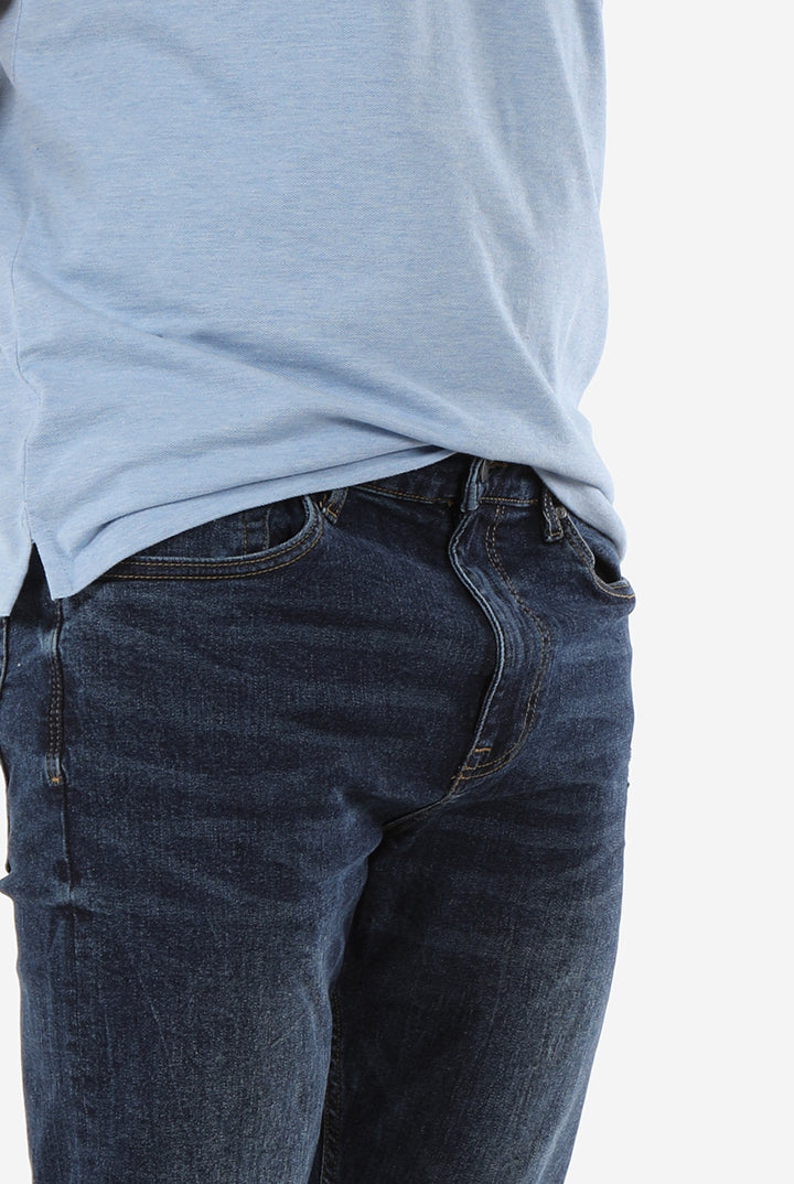 alt="Jack Morgan dark blue slim denim jeans front close view"