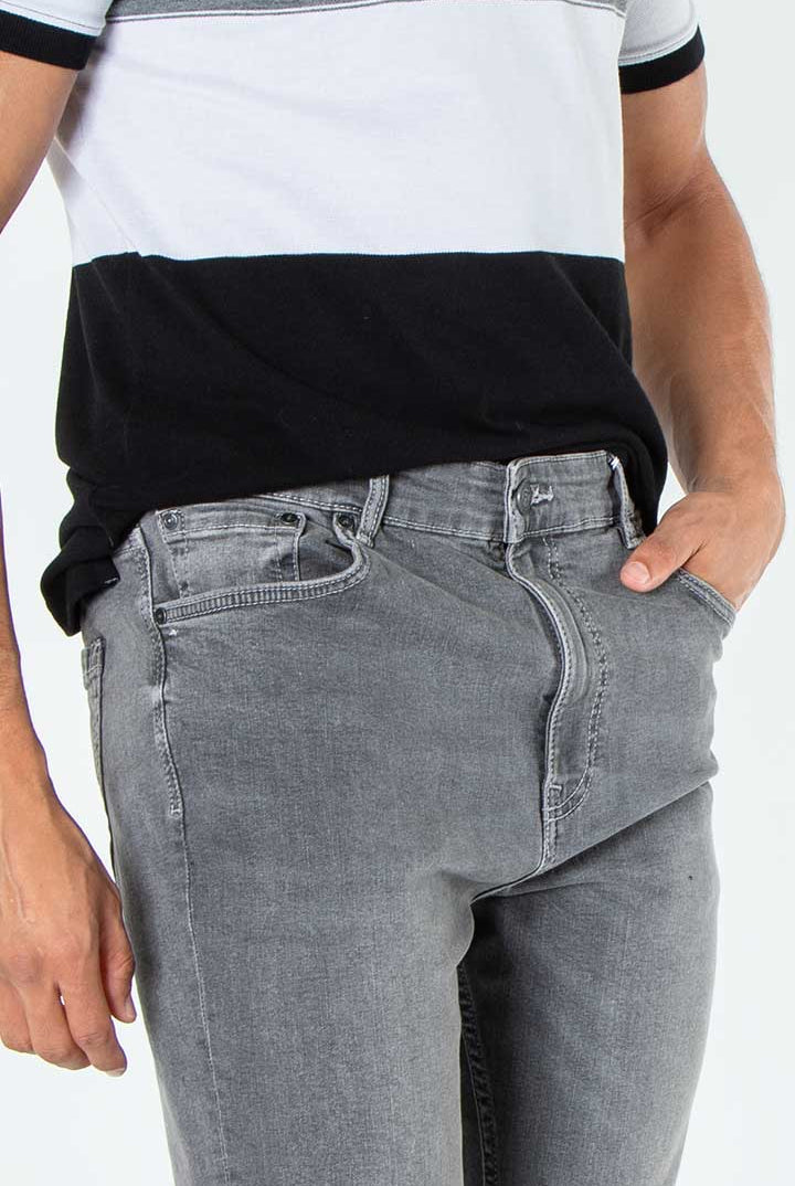 alt="Francisco Tolli grey carrot denim jeans front close view"