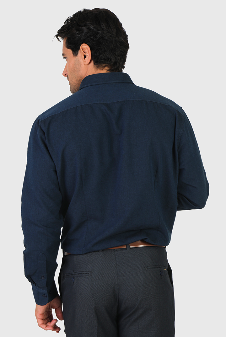 alt="Jack Morgan navy slim oxford casual full sleeve shirt back view"