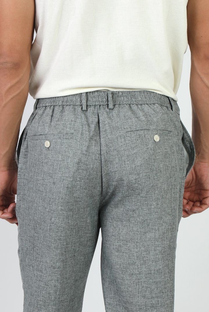 alt="JACK MORGAN slim fresco trouser formal with drawstring greenish grey back view"