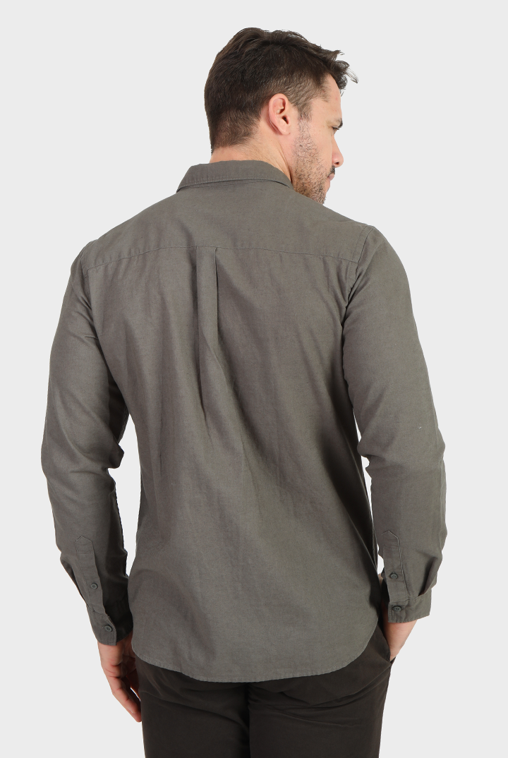 alt="Jack Morgan olive regular plain shirt back view"