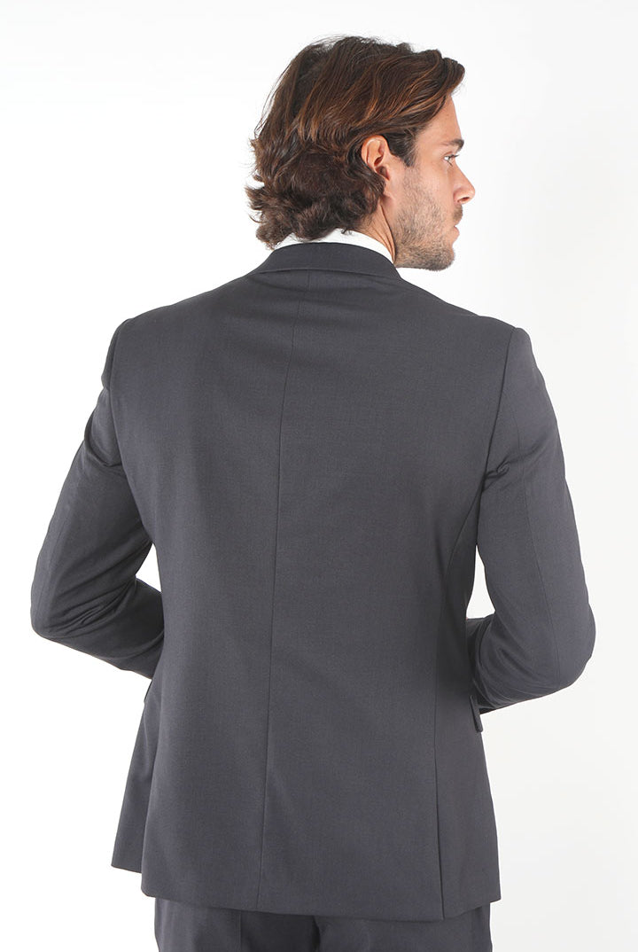 alt="FRANCISCO TOLLI slim plain suit formal 2 button 2 vent charcoal back view"