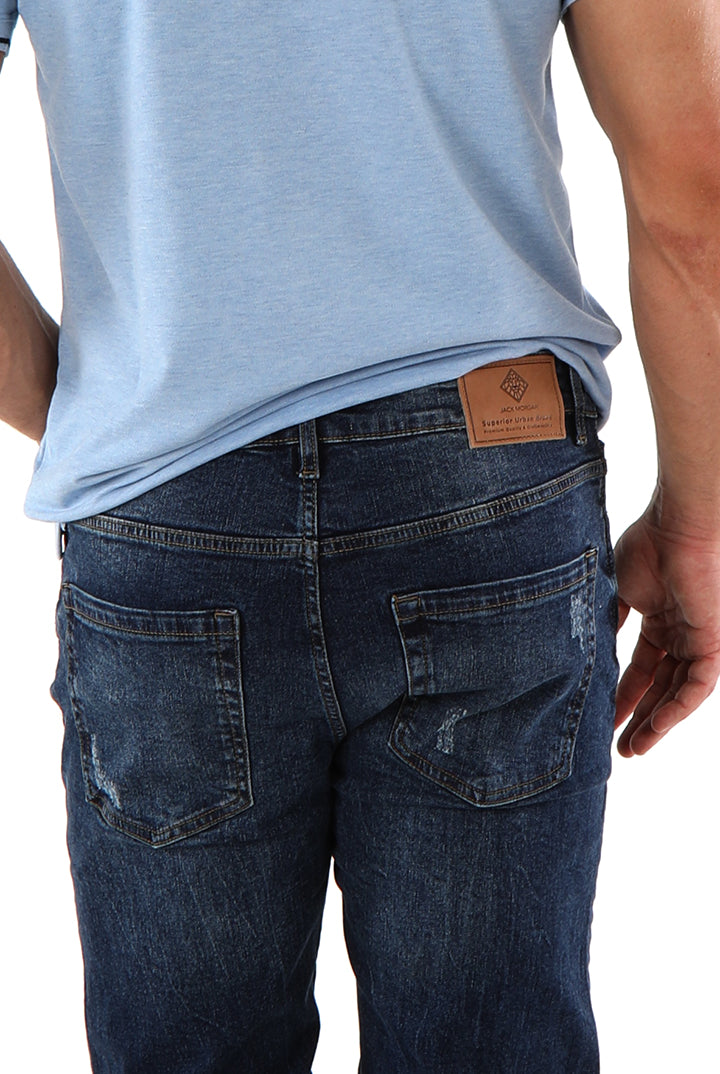 alt="Jack Morgan dark blue slim denim jeans back view"