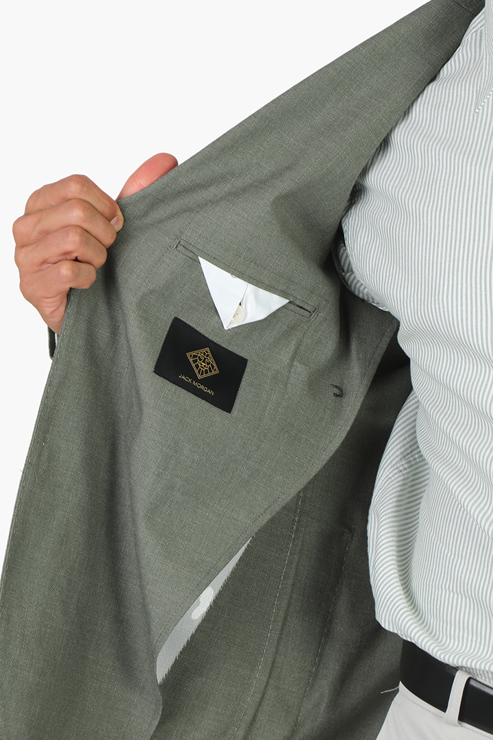 alt="Jack Morgan green slim linen look jacket casual side pocket view"