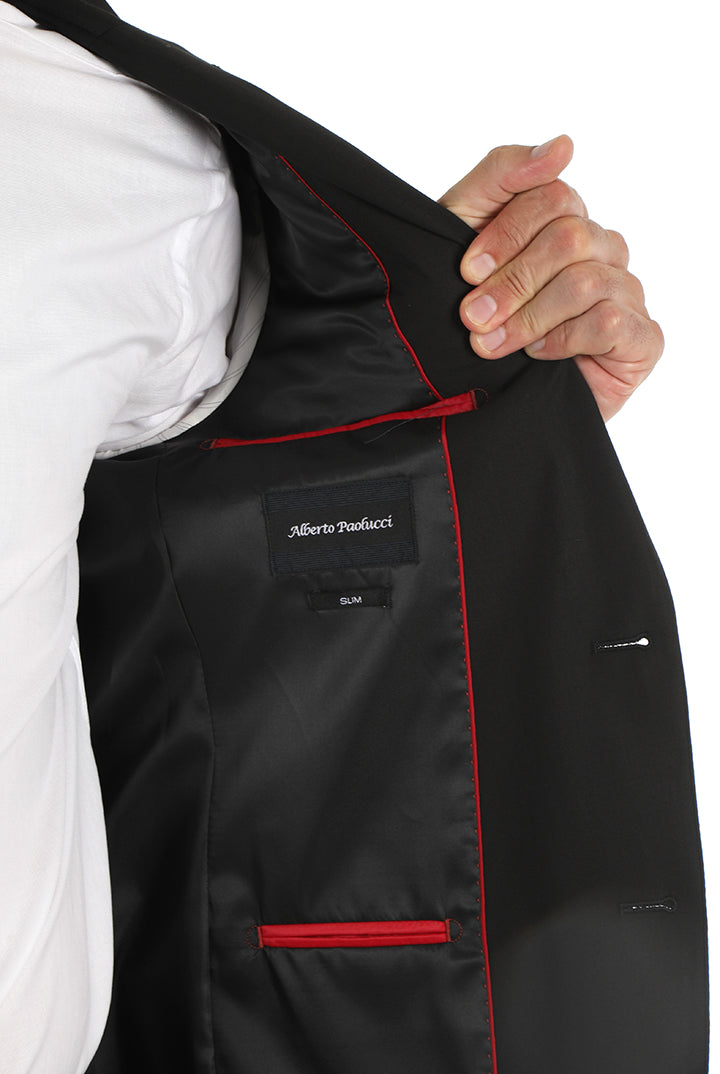 alt="Alberto Paolucci black slim solid formal inner pocket and lining detail"