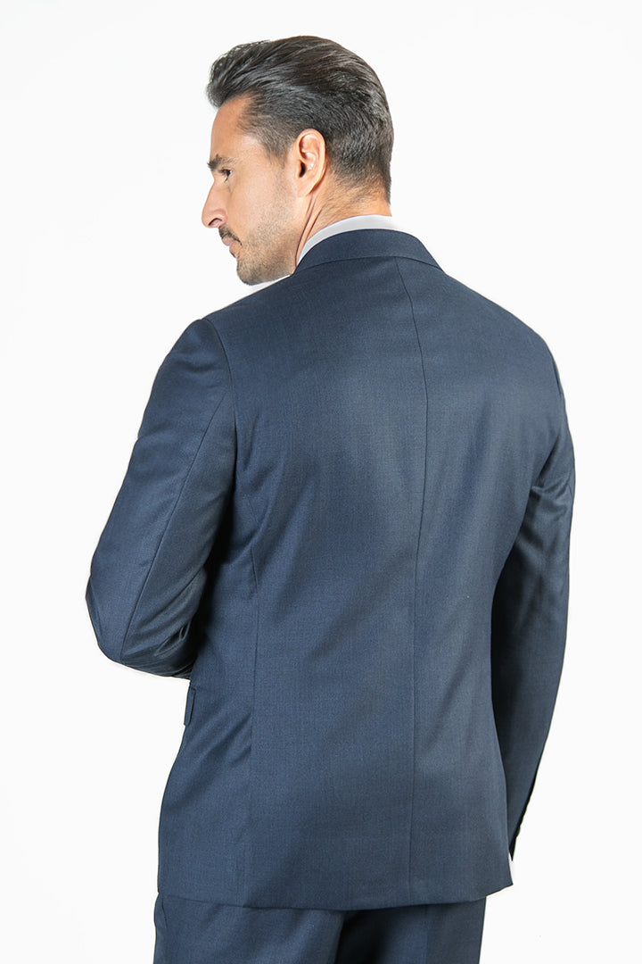 alt="FRANCISCO TOLLI regular solid suit formal 2 button 2 vent navy back view"