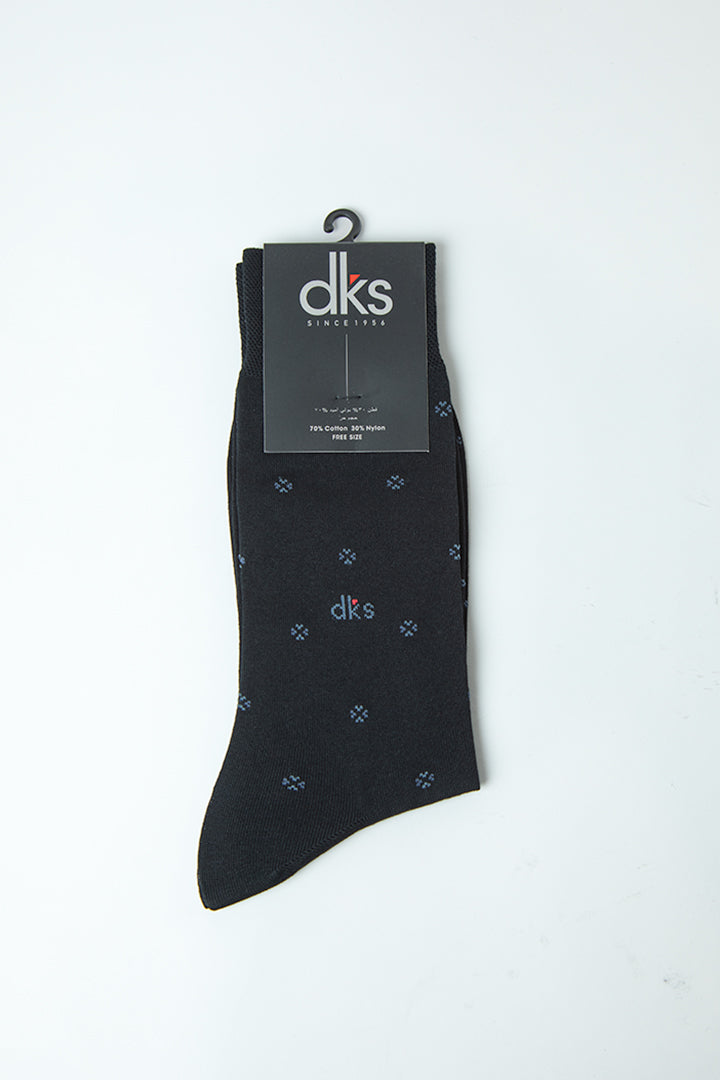 alt="DKS designed formal crew socks black front view"