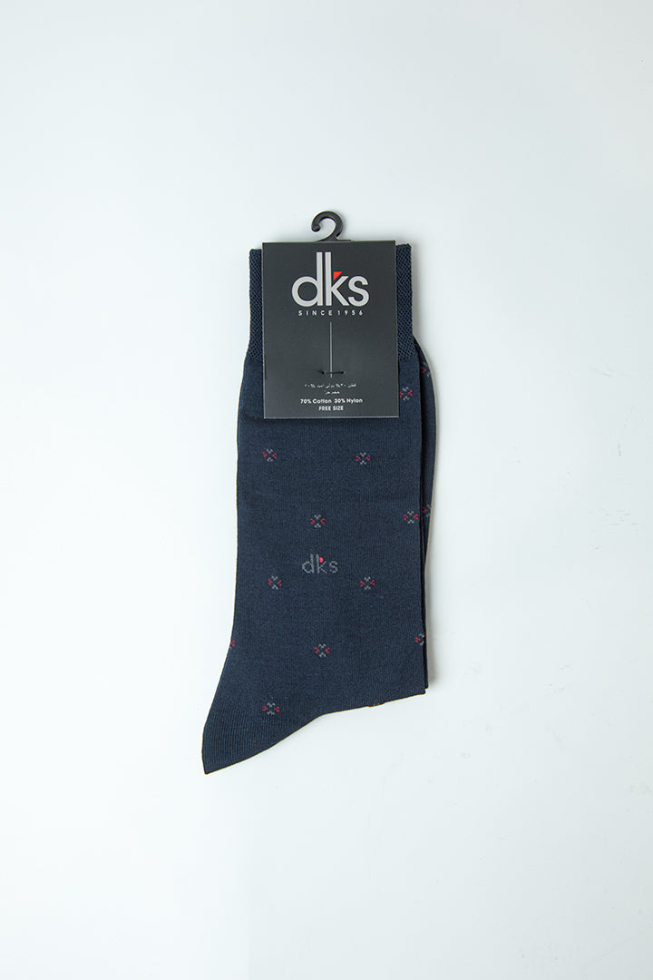 alt="DKS designed formal crew socks navy front view"