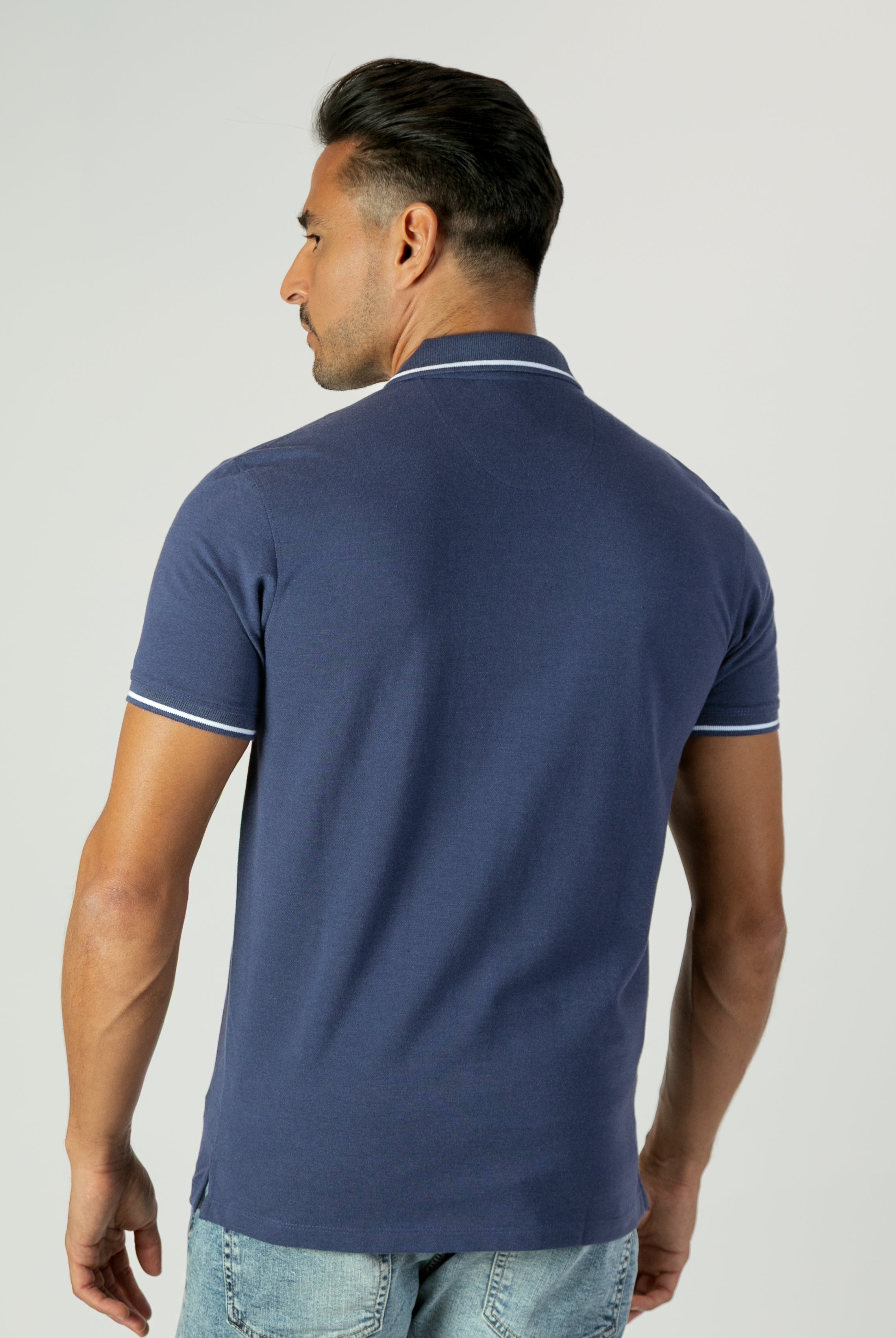 alt="Francisco Tolli navy slim solid melange t-shirt/polo back view"