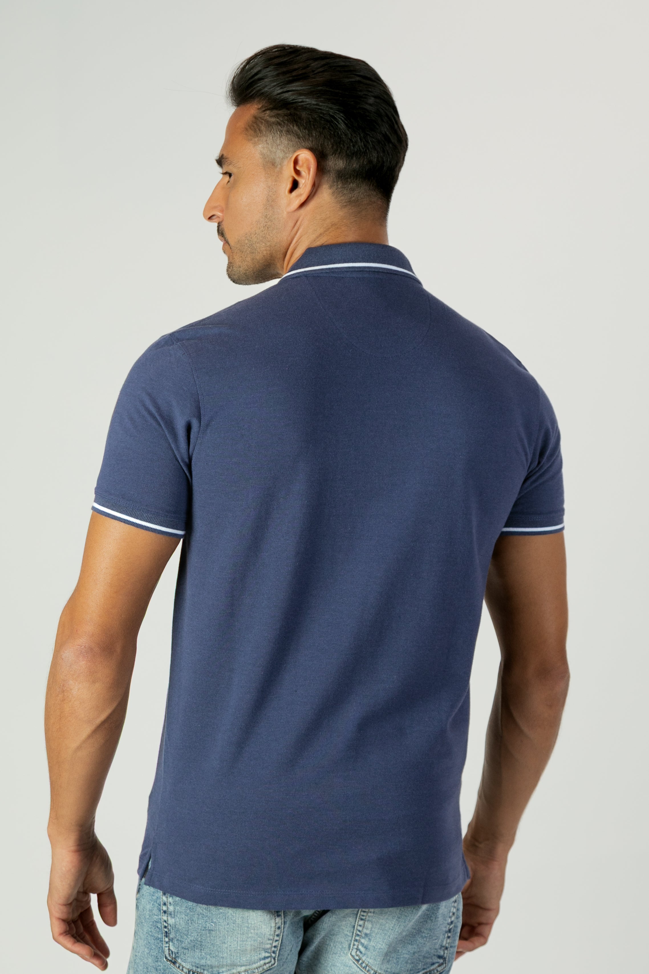 alt="Francisco Tolli navy slim solid melange t-shirt/polo back view"