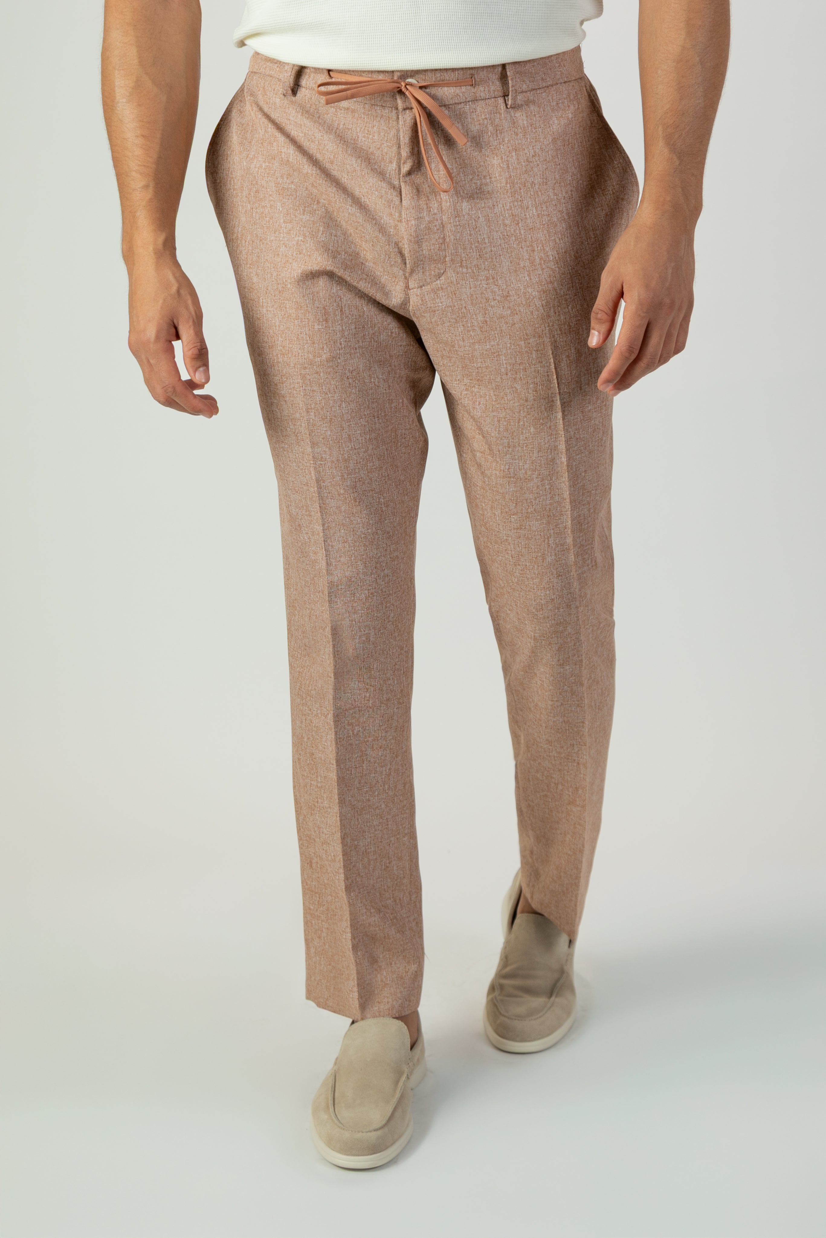 alt="Jack Morgan brick slim fresco trouser formal with drawstring front view"