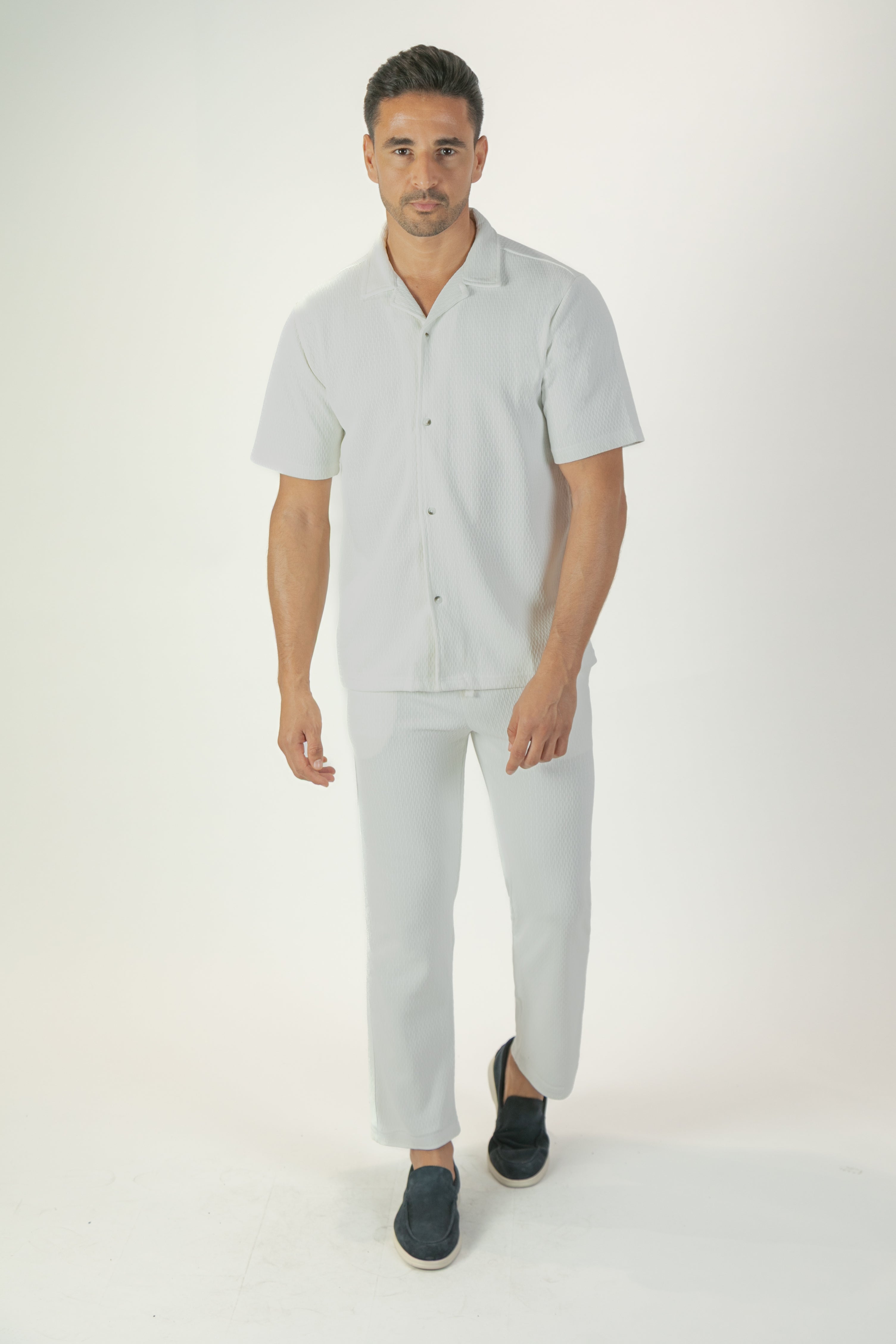 alt="Jack Morgan white tailored knitted trouser casual co-ord pant with lace front full set view"