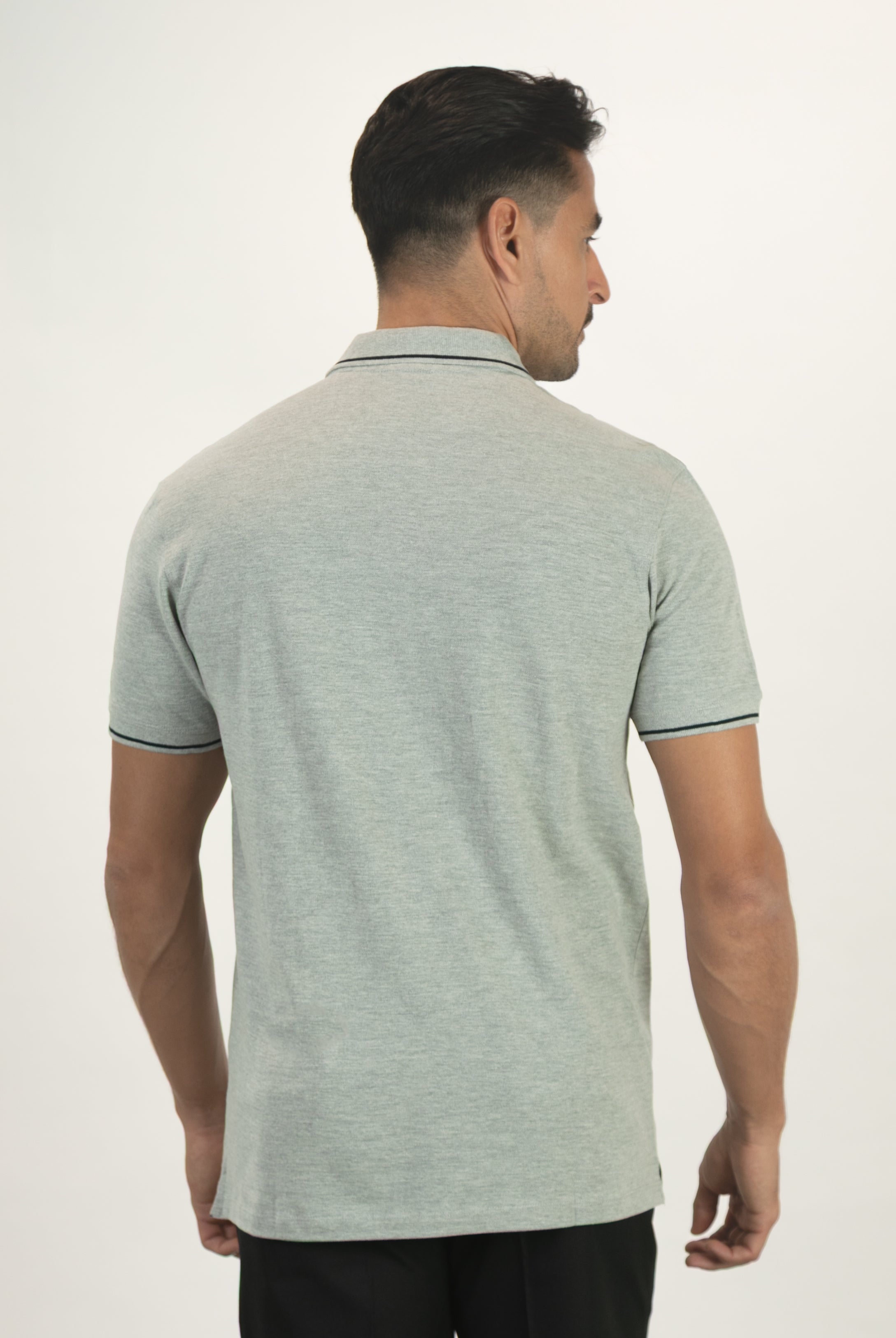 alt="Francisco Tolli grey slim solid melange t-shirt/polo back view"