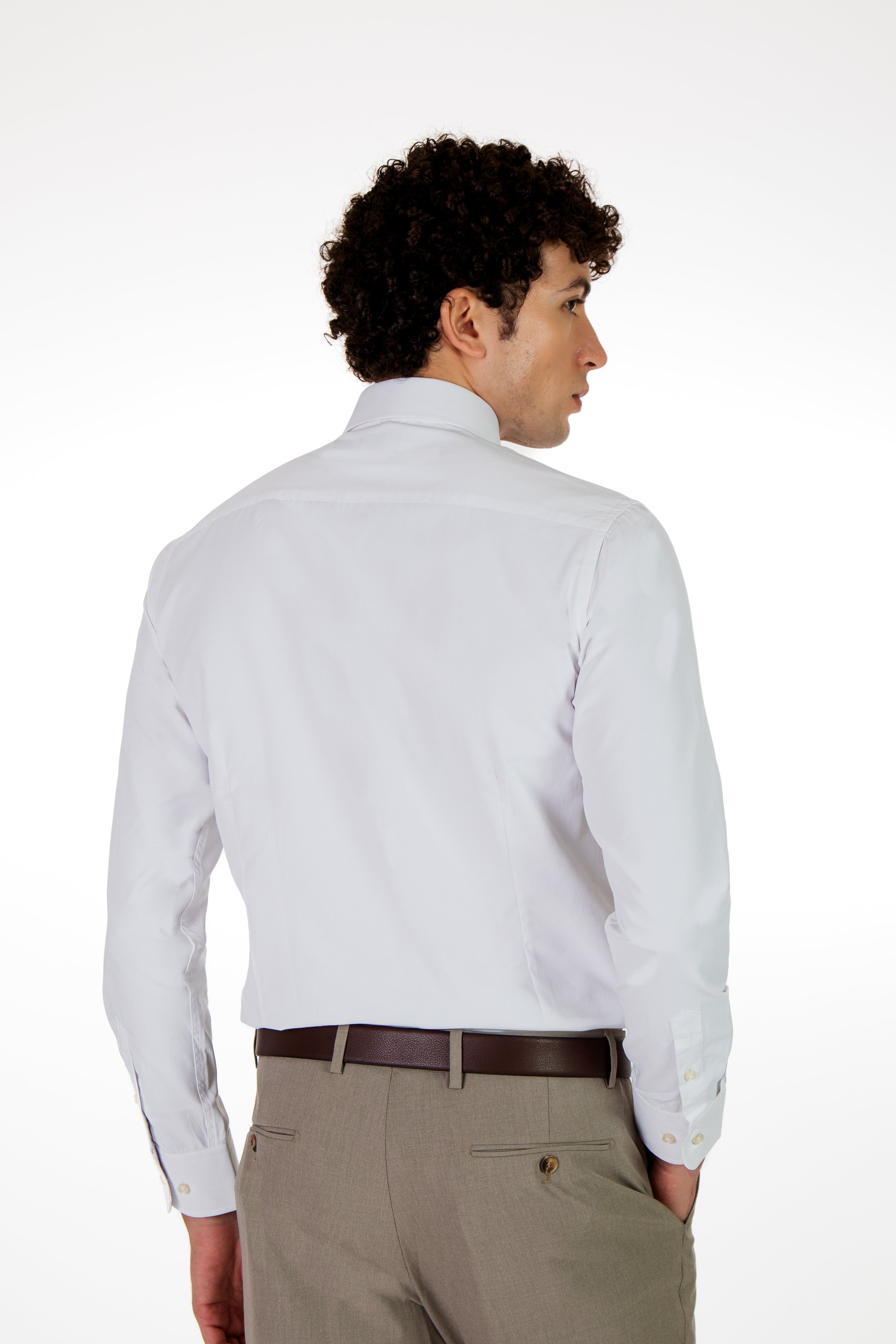 alt="Mosaique white regular texture formal full sleeve shirt back view"