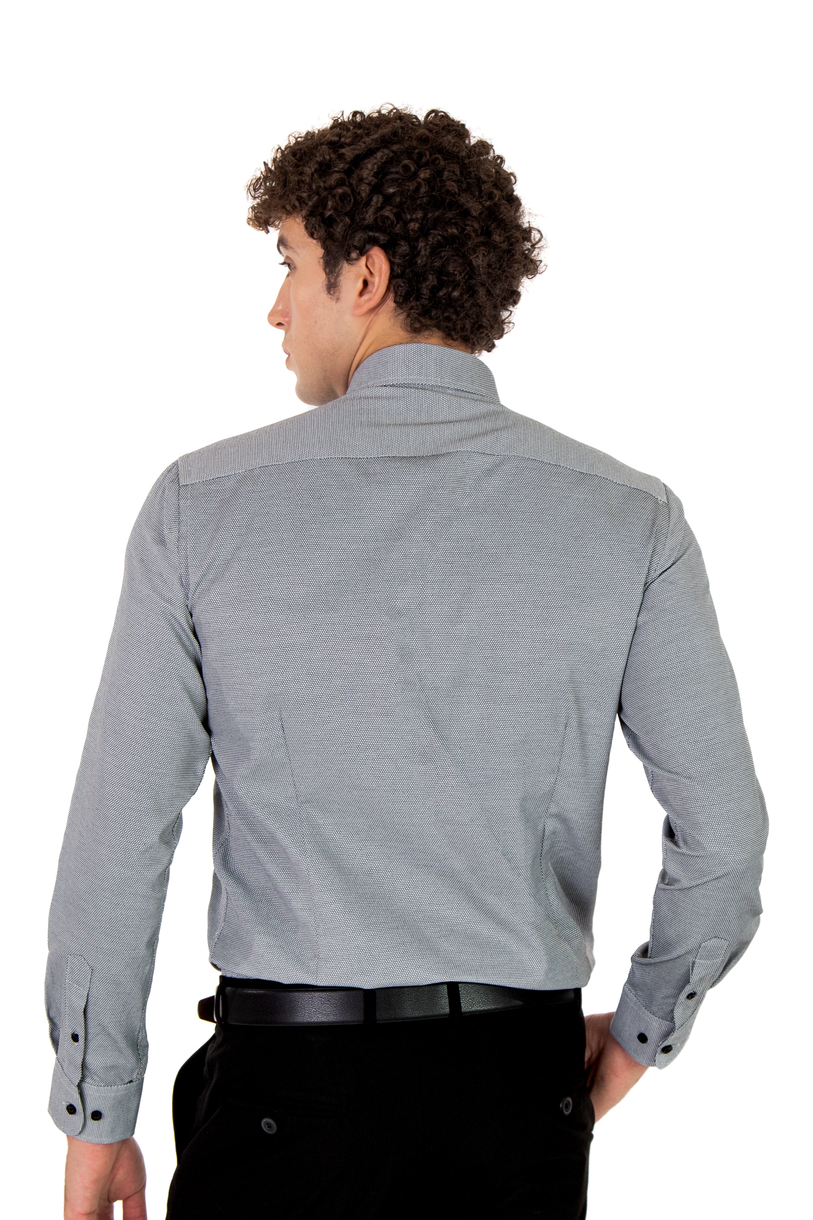 alt="Mosaique black regular texture formal full sleeve shirt back view"