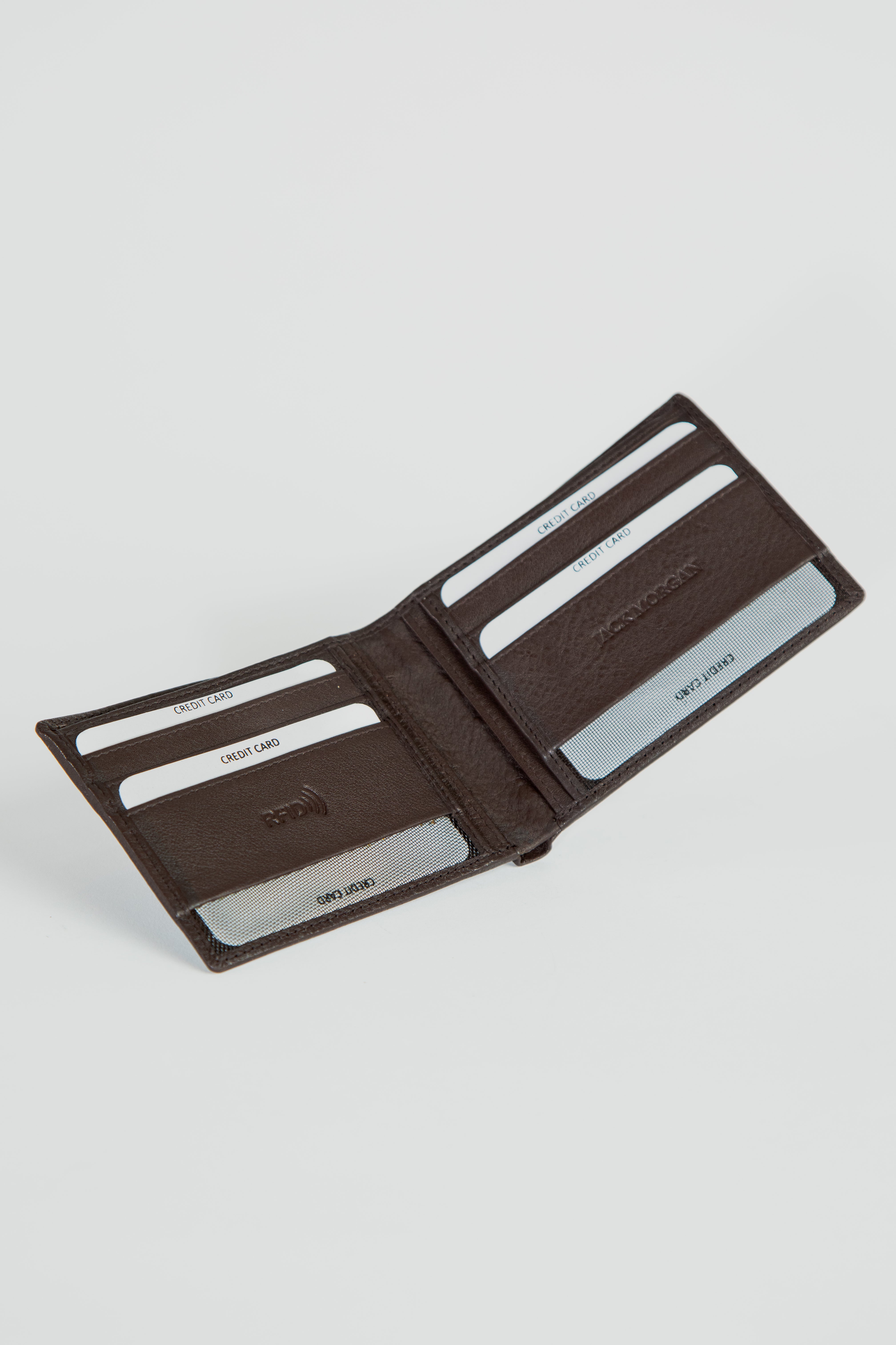 alt="JACK MORGAN two fold accessories wallet brown open view"