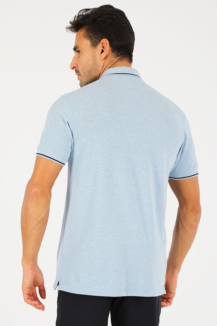 alt="Francisco Tolli light blue slim solid melange t-shirt/polo back view"