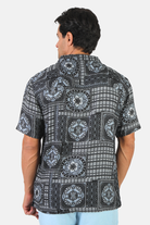 alt="Jack Morgan navy/white tailored casual half sleeve with lapel shirt back view"