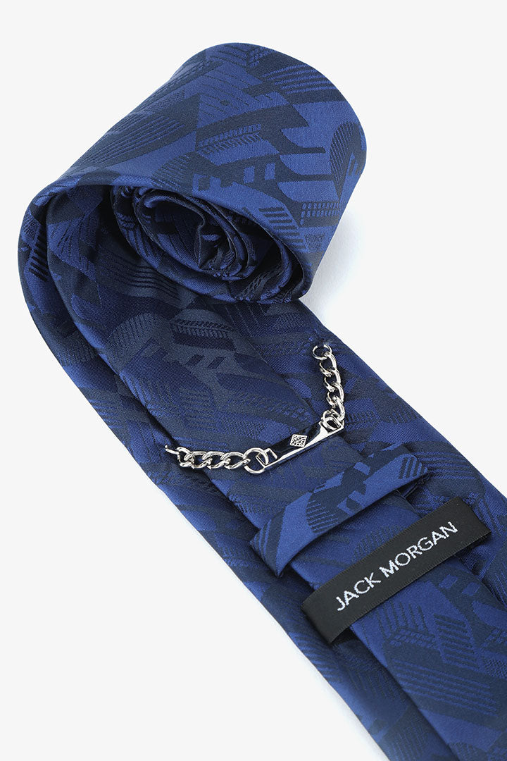 alt="JACK MORGAN classic designed blue tie men's accessories back close view"
