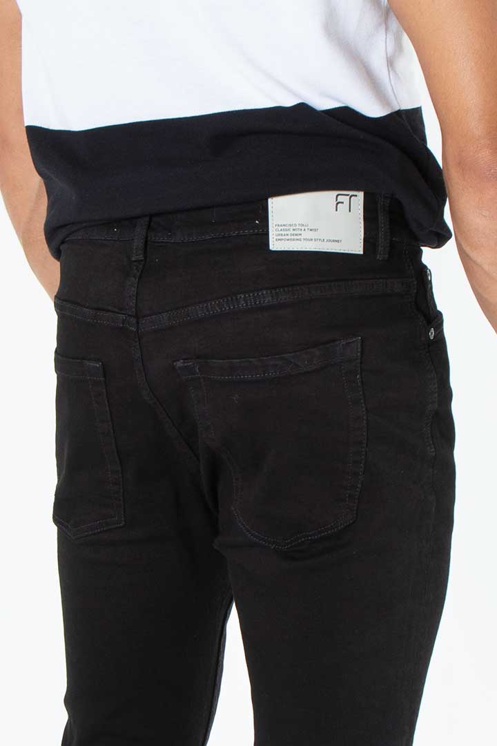 alt="Jack Morgan black slim straight denim jeans back view"