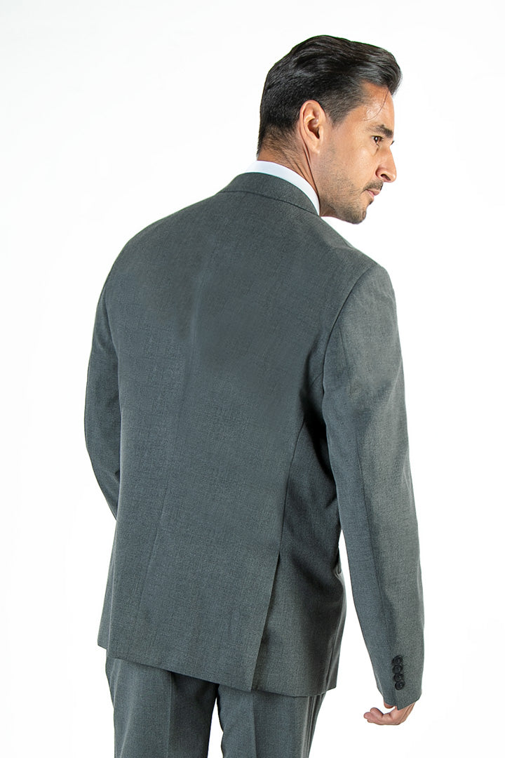 alt="FRANCISCO TOLLI regular solid suit formal 2 button 2 vent dark grey back view"