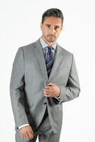 alt="FRANCISCO TOLLI regular solid suit formal 2 button 2 vent light grey front view"