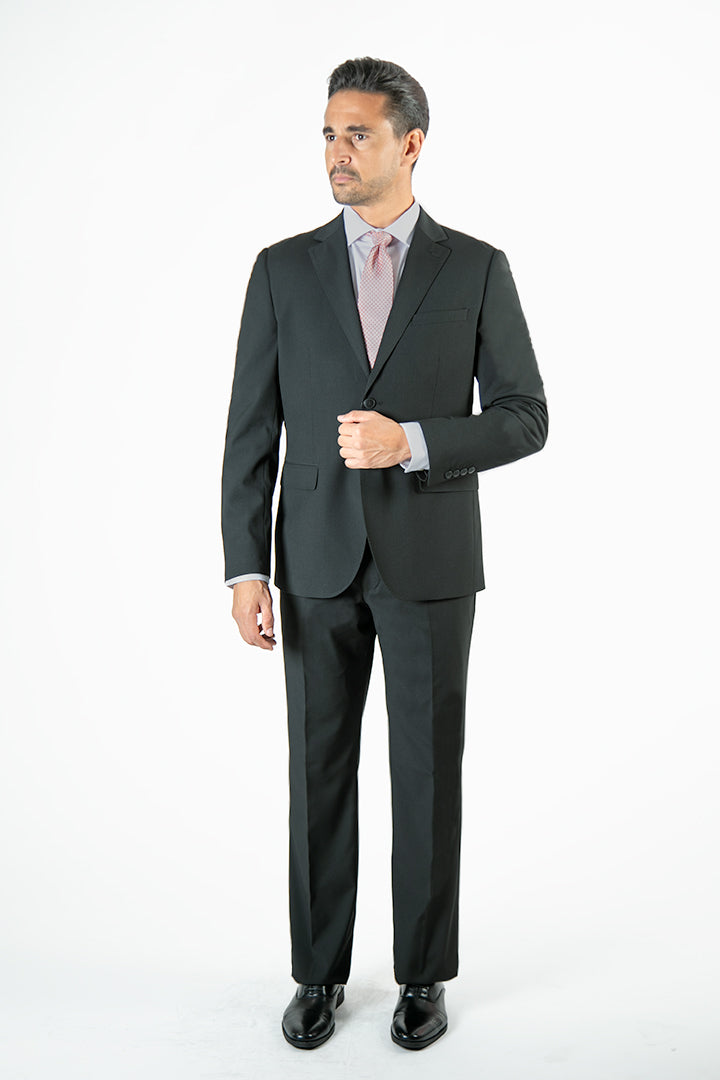 alt="FRANCISCO TOLLI regular solid suit formal 2 button 2 vent black full view"