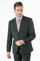 alt="FRANCISCO TOLLI regular solid suit formal 2 button 2 vent black front view"