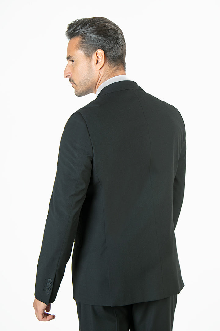 alt="FRANCISCO TOLLI regular solid suit formal 2 button 2 vent black back view"