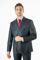 alt="FRANCISCO TOLLI slim striped suit formal double breasted dark grey front view"
