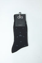alt="DKS designed formal crew socks black front view"