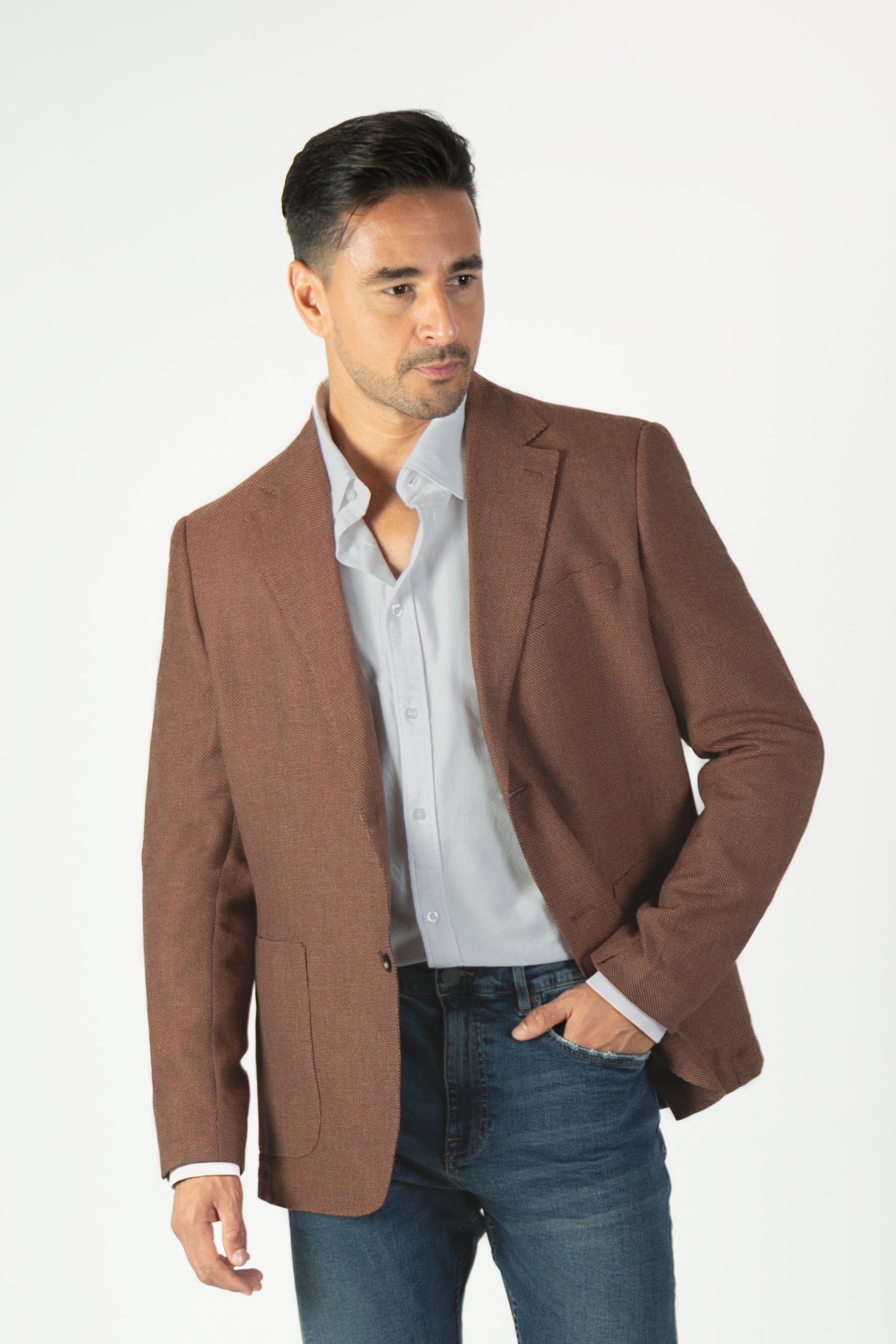 alt="Jack Morgan brick slim texture jacket casual front view"