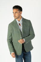alt="Jack Morgan green slim linen look jacket casual front view"