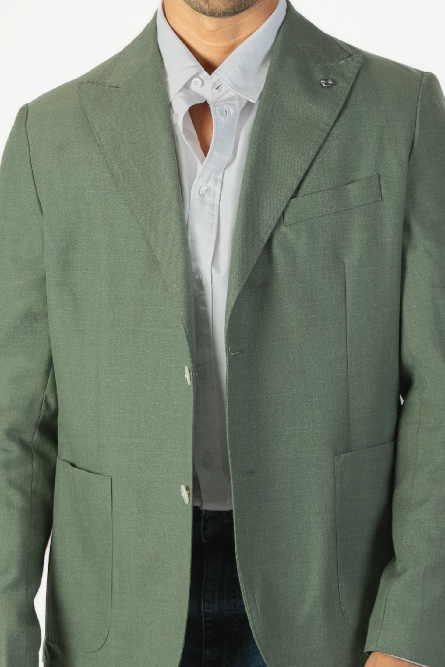 alt="Jack Morgan green slim linen look jacket casual close view"