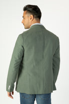 alt="Jack Morgan green slim linen look jacket casual back view"