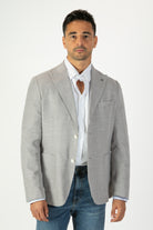 alt="Jack Morgan beige slim self design jacket casual front open view"