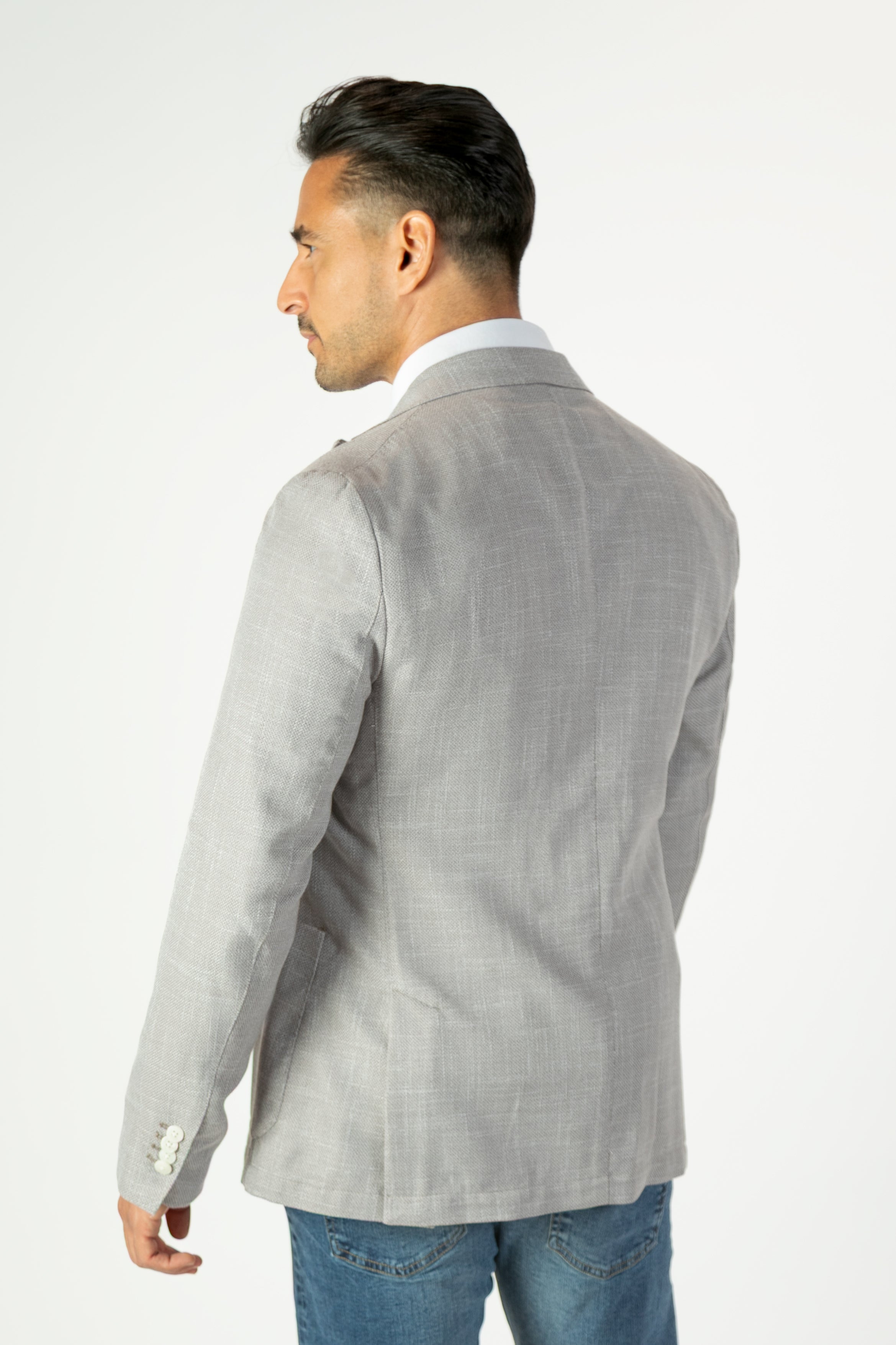 alt="Jack Morgan beige slim self design jacket casual back view"