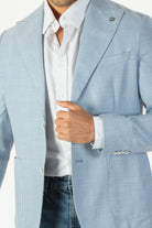 alt="Jack Morgan blue slim self design jacket casual close view"