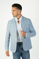 alt="Jack Morgan blue slim self design jacket casual front open view"