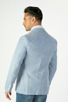 alt="Jack Morgan blue slim self design jacket casual back view"