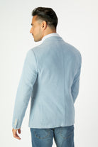 alt="MOSAIQUE slim texture jacket casual light blue back view"